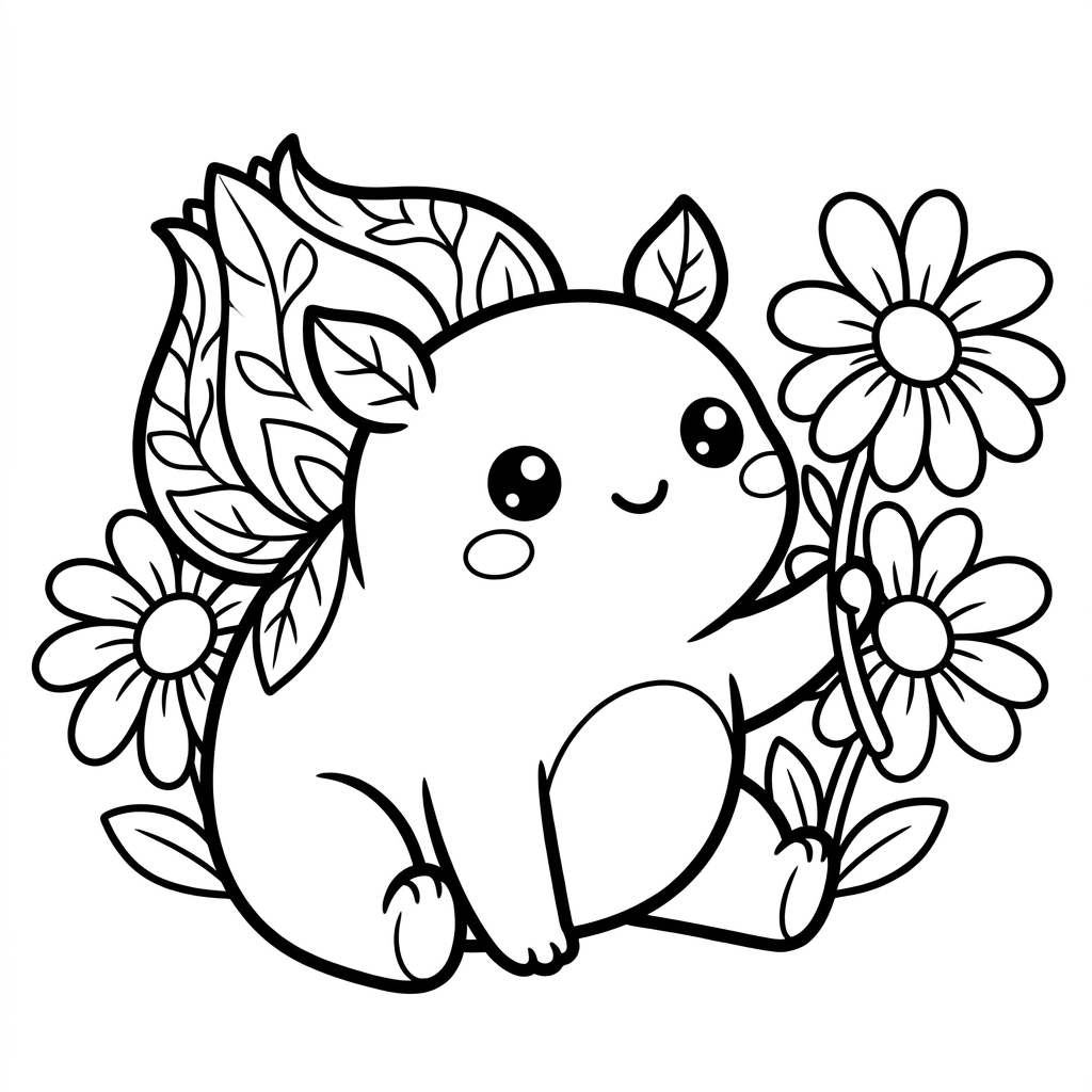Bulbasaur coloring page playing with flowers in a garden
